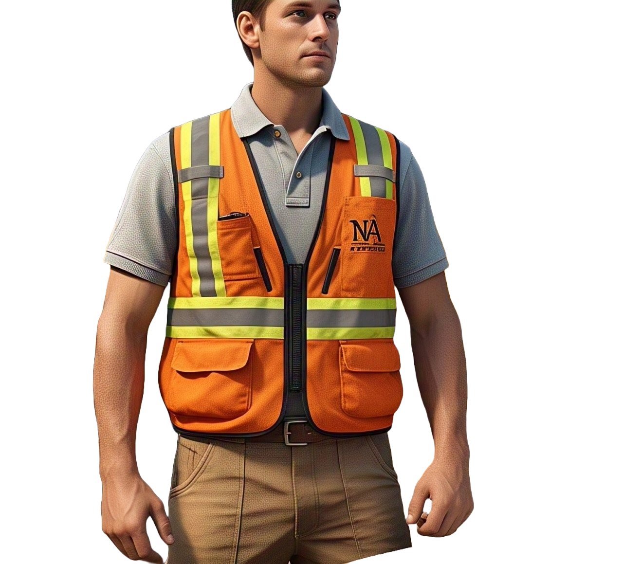 Custom manufactured uniform garment showing panel construction and contrast trims