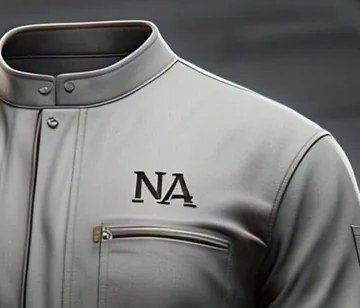 Close-up of a zipped chest pocket and stand collar on a grey work jacket