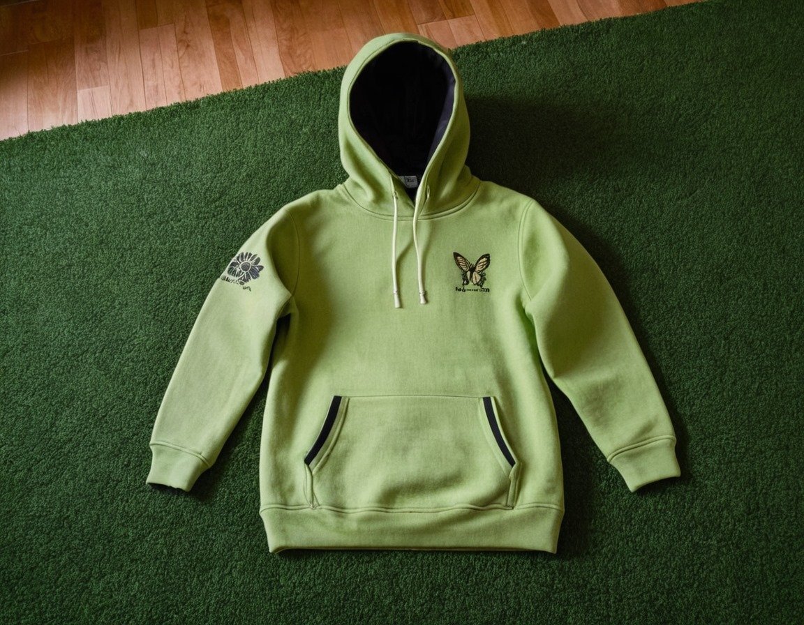 Blue and black raglan panel hoodie with an applique chest logo, lined hood and ribbed cuffs