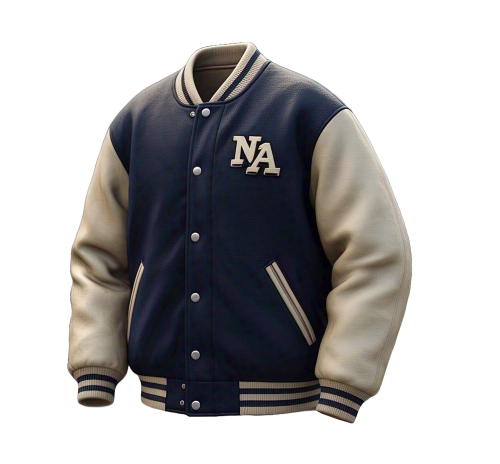 Custom varsity jacket with contrast sleeves and chenille chest patch