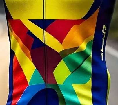 Close-up of a multi-colour sublimated panel where the print runs edge to edge across the seam