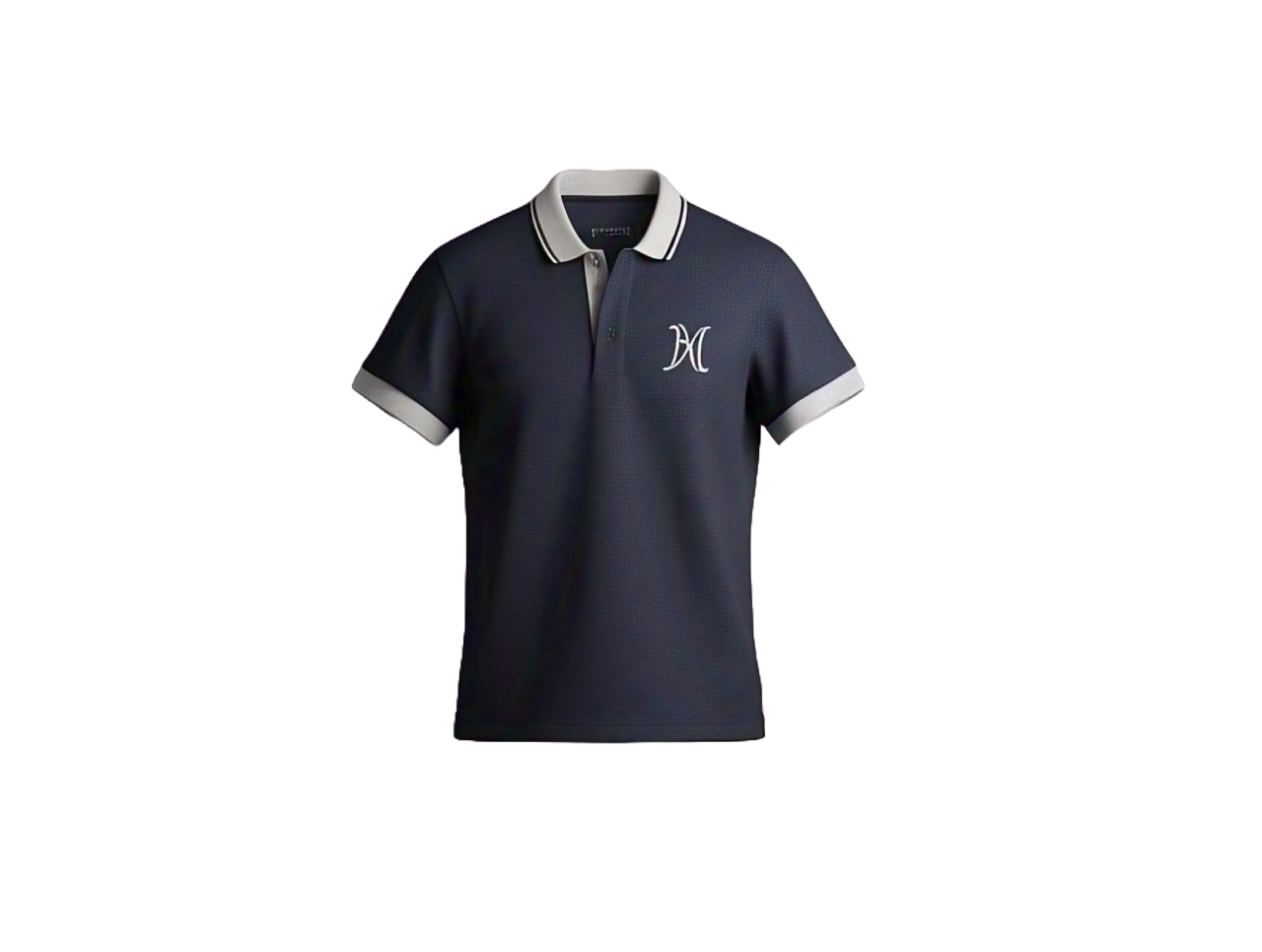 Navy pique polo shirt with contrast tipped collar and embroidered chest logo