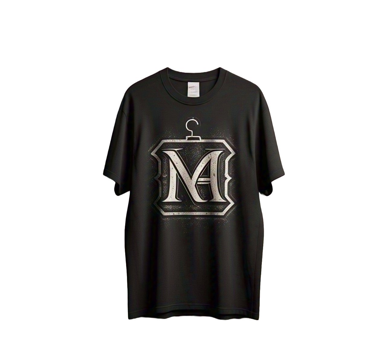 Black relaxed-fit crew neck T-shirt with a large tonal monogram chest print