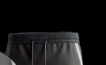 Close-up of the ribbed elasticated waistband of the matching black joggers with a flat drawcord threaded through